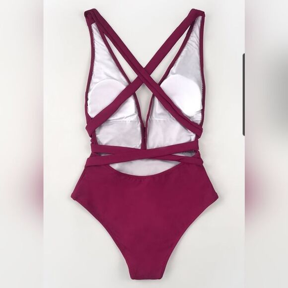 Cupshe deep V neck belted crisscross straps one piece swimsuit size medium - Picture 2 of 5